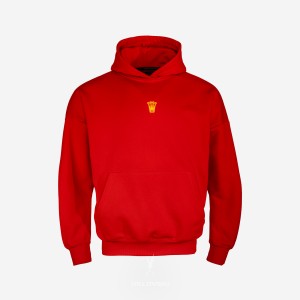 Bluza z kapturem i haftem "Koronka" - czerwona